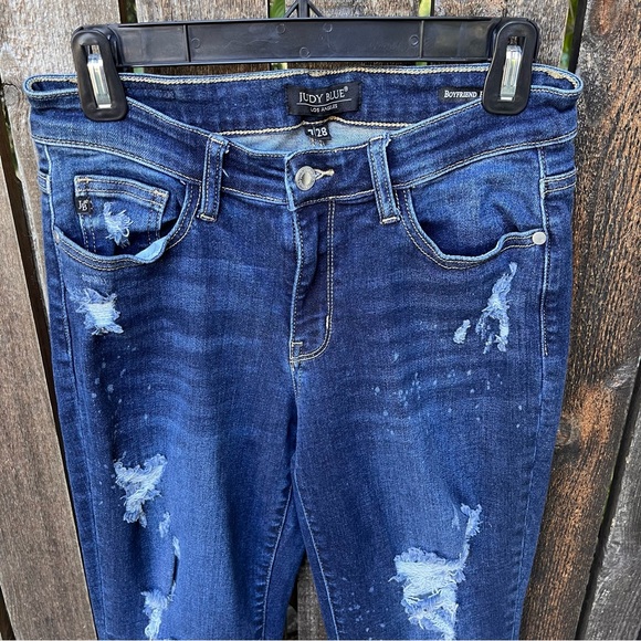 Judy Blue Destroyed Bleach Splatter Midrise Boyfriend Fit Jeans Sz 7/28 - Picture 11 of 15